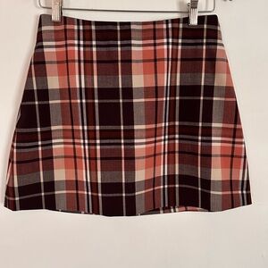 Brown and Red A-Line Mini Skirt for Casual Occasions
